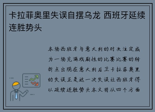卡拉菲奥里失误自摆乌龙 西班牙延续连胜势头 卡拉菲奥里失误自摆乌龙 西班牙延续连胜势头